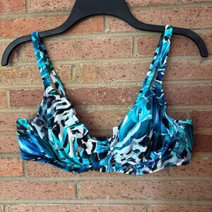 New Fantasie Kabini Oasis Underwire Gathered Full Cup Bikini Top Size 38D Blue